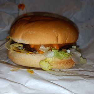Original burger mugshot at Lord of the Fries - Flinders Street in Melbourne