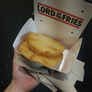 Potato cakes! Nice and salted and hot and crispy at Lord of the Fries - Flinders Street in Melbourne