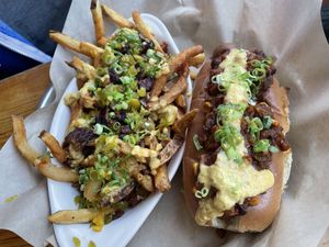 Fries and dawg at Oak House in Newmarket