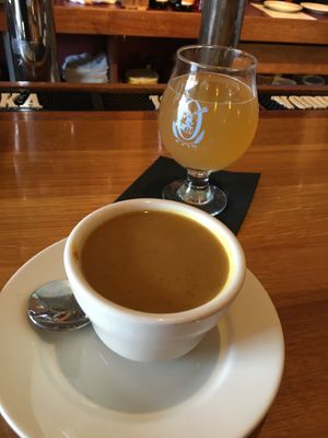 Curry pumpkin soup & cidre on a fall afternoon!  at Oak House in Newmarket