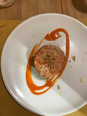 Caprese with hemp seeds cheese and pesto  at Vitto Pitagorico in Naples