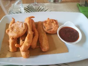 Frittura in Pastella di Ceci e Salsa Barbecue at Vitto Pitagorico in Naples
