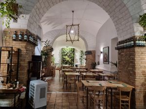 Inside seating at Vitto Pitagorico in Naples