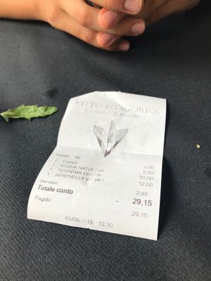 Price of two pizzas and water at Vitto Pitagorico in Naples