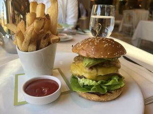 Vegan impossible burger with carrot cheese  at Wynn Hotel - Tableau in Las Vegas