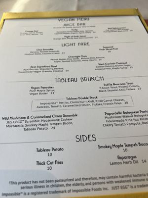 Separate vegan menu  at Wynn Hotel - Tableau in Las Vegas
