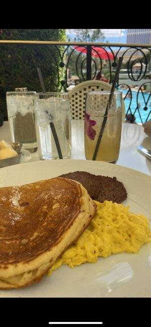 Pancakes with sausage and scramble   at Wynn Hotel - Tableau in Las Vegas