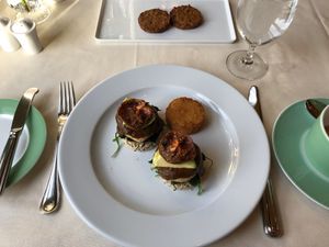 Vegan Benedict with a side of vegan sausage    at Wynn Hotel - Tableau in Las Vegas