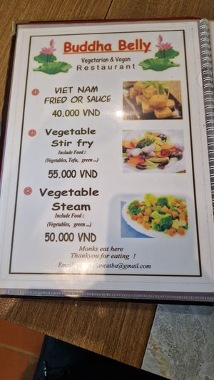 Menu at Buddha Belly in Cat Ba