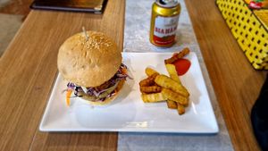 Hamburger with Tofu, Mushrooms ... at Buddha Belly in Cat Ba