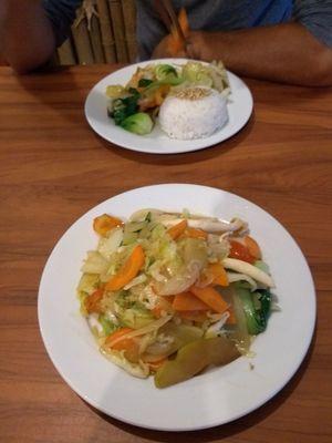 Veg stir fry and 'meal one' at Buddha Belly in Cat Ba