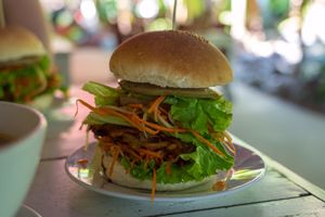 Best vegan burger ever at Buddha Belly in Cat Ba