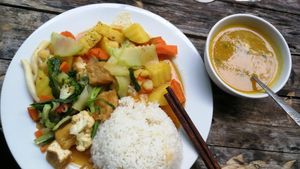 Meal of the day with soup at Buddha Belly in Cat Ba