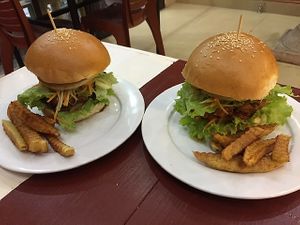 Vegan burgers at Buddha Belly in Cat Ba