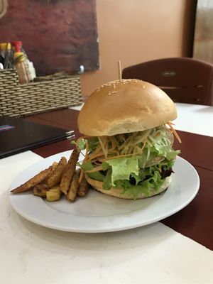 Vegan burger  at Buddha Belly in Cat Ba
