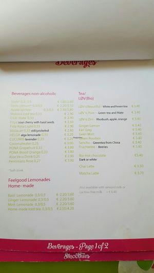 beverages page 1 at Mr & Mrs Feelgood in Vienna