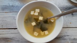 Miso soup with tofu and oyster mushrooms at Mr & Mrs Feelgood in Vienna