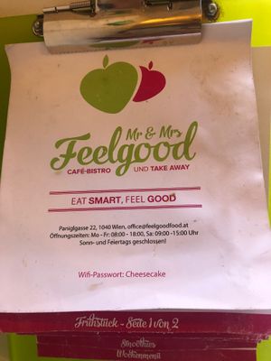 Das German first page of menu at Mr & Mrs Feelgood in Vienna