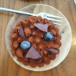 Chocolate cake with blueberry filling at Ou Bien Encore in Geneva