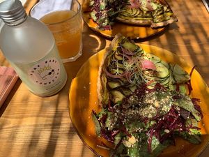 Vegetable tart with salad at Ou Bien Encore in Geneva