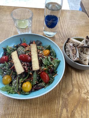 salade avec 2 morceaux de tofu, une eau et du pain pour 27.- ...  at Ou Bien Encore in Geneva