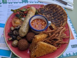 Vegan breakfast plus a vegan sausage at Lounges - Cappello Lounge in Newcastle-under-lyme