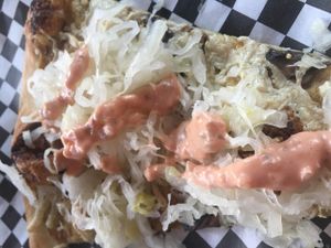 Vegan rueben pizza at Blackbird Pizza in Portland