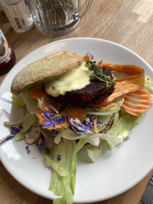 Beetroot burger  at Cafe K-ærlig in Ribe