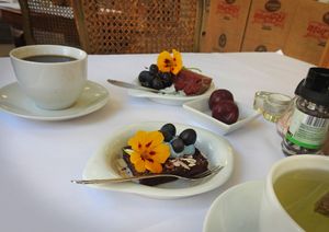 Brownie and raw rasberry cake at Cafe K-ærlig in Ribe