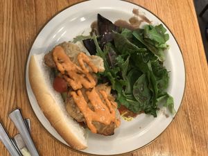 Po boy with chicken of the woods  at Cedar Ridge Cafe & Bakery in Maplewood