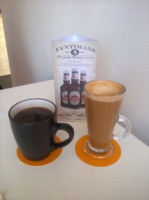 Hazelnut almond latte & americano at Roots Cafe in South Shields