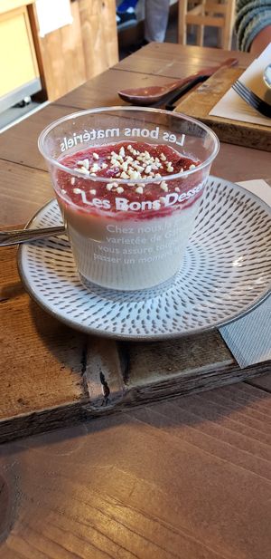Soy milk pudding with raspberry at Teru Cafe in Warabi