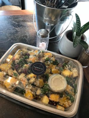 Seasonal salad with pumpkin and a cashew cream dressing at Pumpkin Brown in Edinburgh