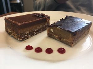 Salted almond & chocolate and millionaire style slice at Pumpkin Brown in Edinburgh