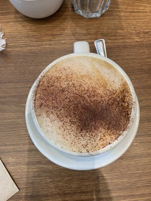 Hazelnut milk cappuccino  at Pumpkin Brown in Edinburgh