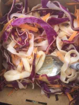 salad (rice noodles, red cabbage and carrots with peanut sauce) at Pumpkin Brown in Edinburgh