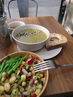 Soup and salad at Pumpkin Brown in Edinburgh