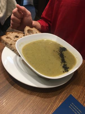 Leek potato large soup at Pumpkin Brown in Edinburgh