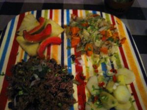 Vegan plate with rice and beans, grilled fruits, potatoes and sautéed vegetables. It was tasty. at Somos Cuba in Havana