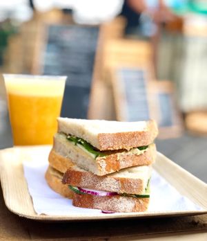 Vegan sandwich and fresh juice  at Sabores - Food Stall in Sao Miguel