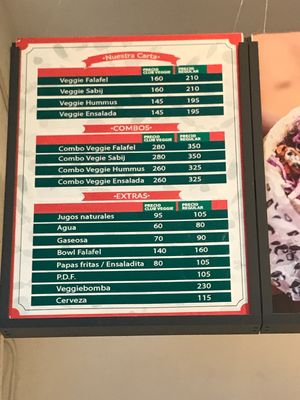 Menu at Veggie Medio Oriente - Suipacha in Buenos Aires