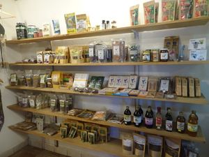 shelves packed with vegan items at Bio Mercado in Puerto Viejo De Talamanca