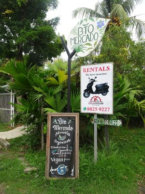 signs outside at Bio Mercado in Puerto Viejo De Talamanca