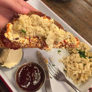 create your own vegan breakfast until 12! lots of alternative milk choices (oat, almond, coconut, soy)! a lot of vegan items on the menus and pastries. perfect coffee shop to get some food, drink a coffee, and get some work done.  at The Caffeine Drip in Edinburgh