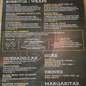 Menu side 2 at Bad Bean Baja Grill in Kill Devil Hills