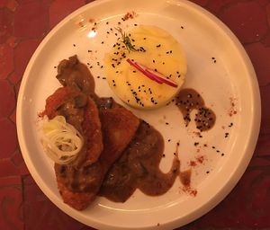 Fried celery with potato purée at Estudio Vegetariano in Lagos