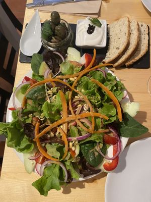 Mixed salad was fresh and delicious; home made bread, olives and vegan aioli   at Estudio Vegetariano in Lagos