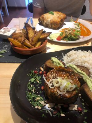 Seitan and caponata with rice - about 15 euro at Estudio Vegetariano in Lagos