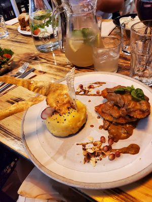 Celery Steaks with mash potatoes at Estudio Vegetariano in Lagos