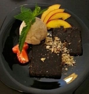 amazing sugar-free, gluten-free vegan brownie and ice cream  at Estudio Vegetariano in Lagos